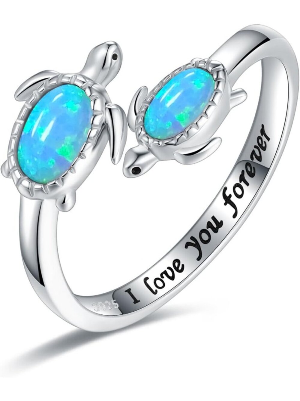 Sterling Silver Opal Turquoise Sea Life Ring - Adjustable Dolphin Turtle Jewelry